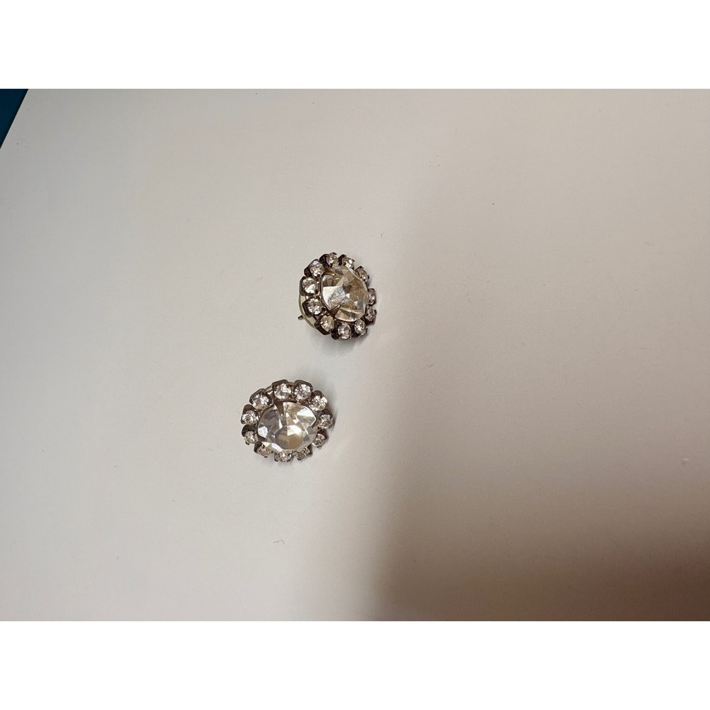 Vintage Silver Tone Clear Rhinestone Halo Cluster Stud Earrings